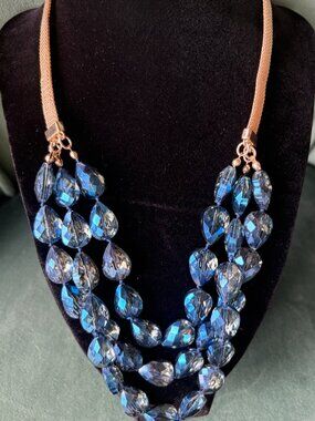 Beautiful Pear Shaped Blue Glass Beaded Vintage Necklace--BaubleBar